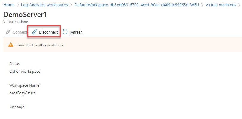 Disconnecting a virtual machine from log analytics workspace
