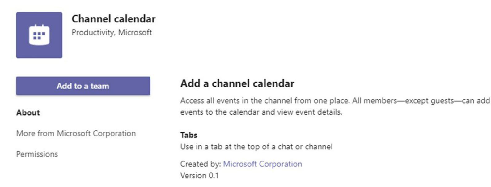 Add a shared calendar in a channel