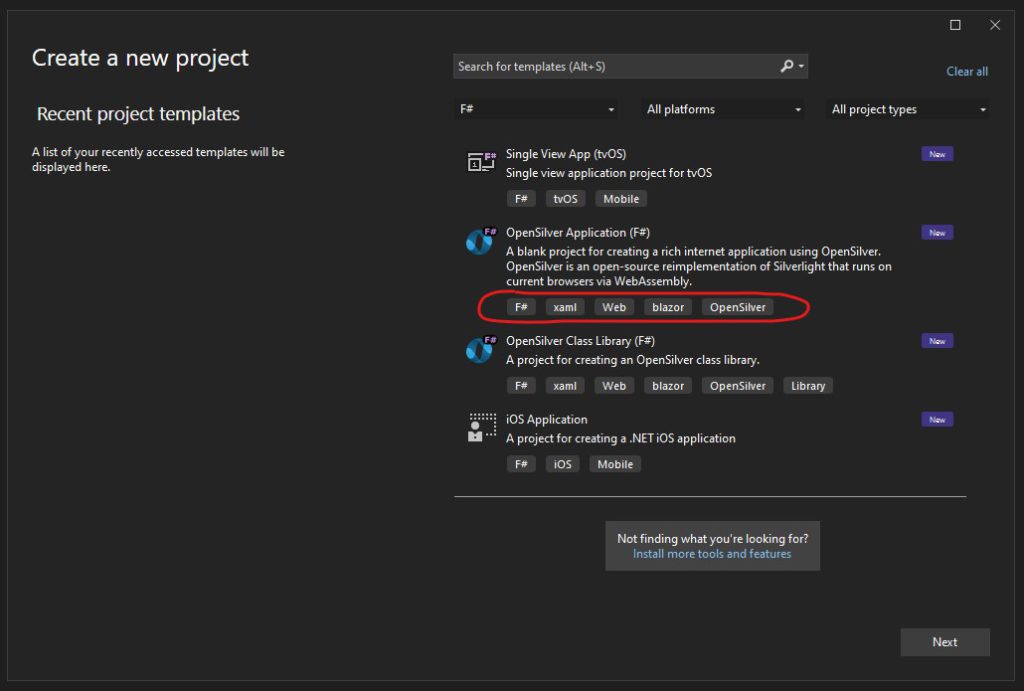 OpenSilver 2.1 - Visual Studio OpenSilver Project with F# language