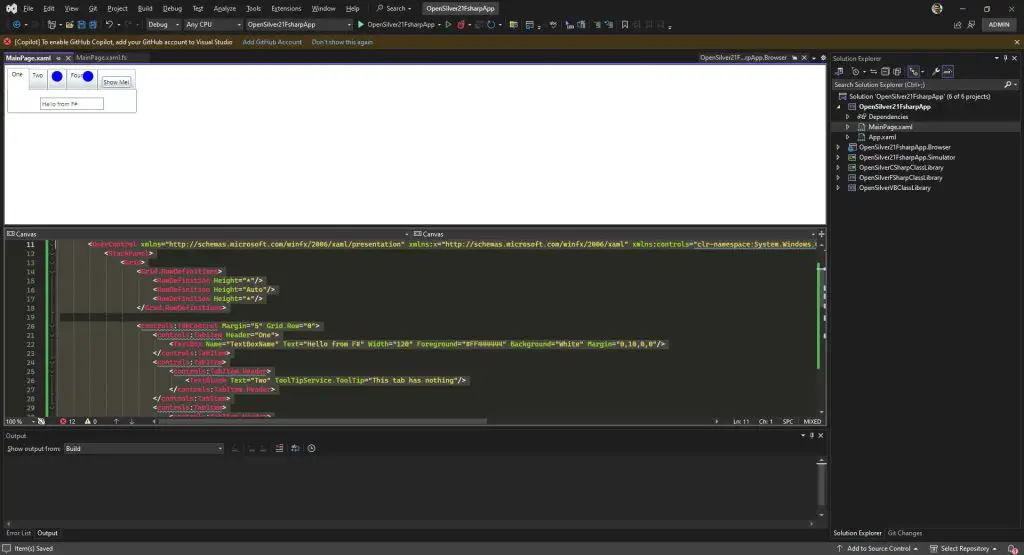 OpenSilver design time live XAML preview