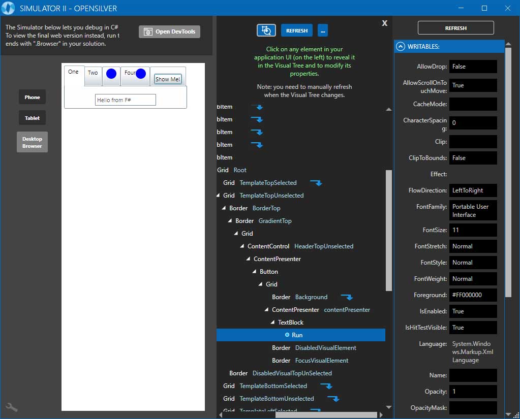 OpenSilver application run in a web browser