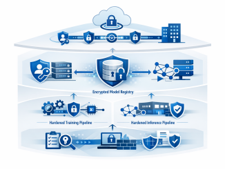 Мodern, Azure-themed diagram for Security for AI Workloads inline with Azure Well-Architected Framework. Do not use text, but include visual elements such as: - Secure data pathways with Private Link - Identity and access layers with Managed Identities - Encrypted model registry - Hardened training and inference pipelines - Governance and compliance elements (Azure Policy, Purview) - Zero Trust architecture representation Style: clean, enterprise, technical. Color palette: Azure blue, white, gray. Layout: conceptual architecture diagram or layered security model. Optimized for LinkedIn or Microsoft-style technical blog posts.